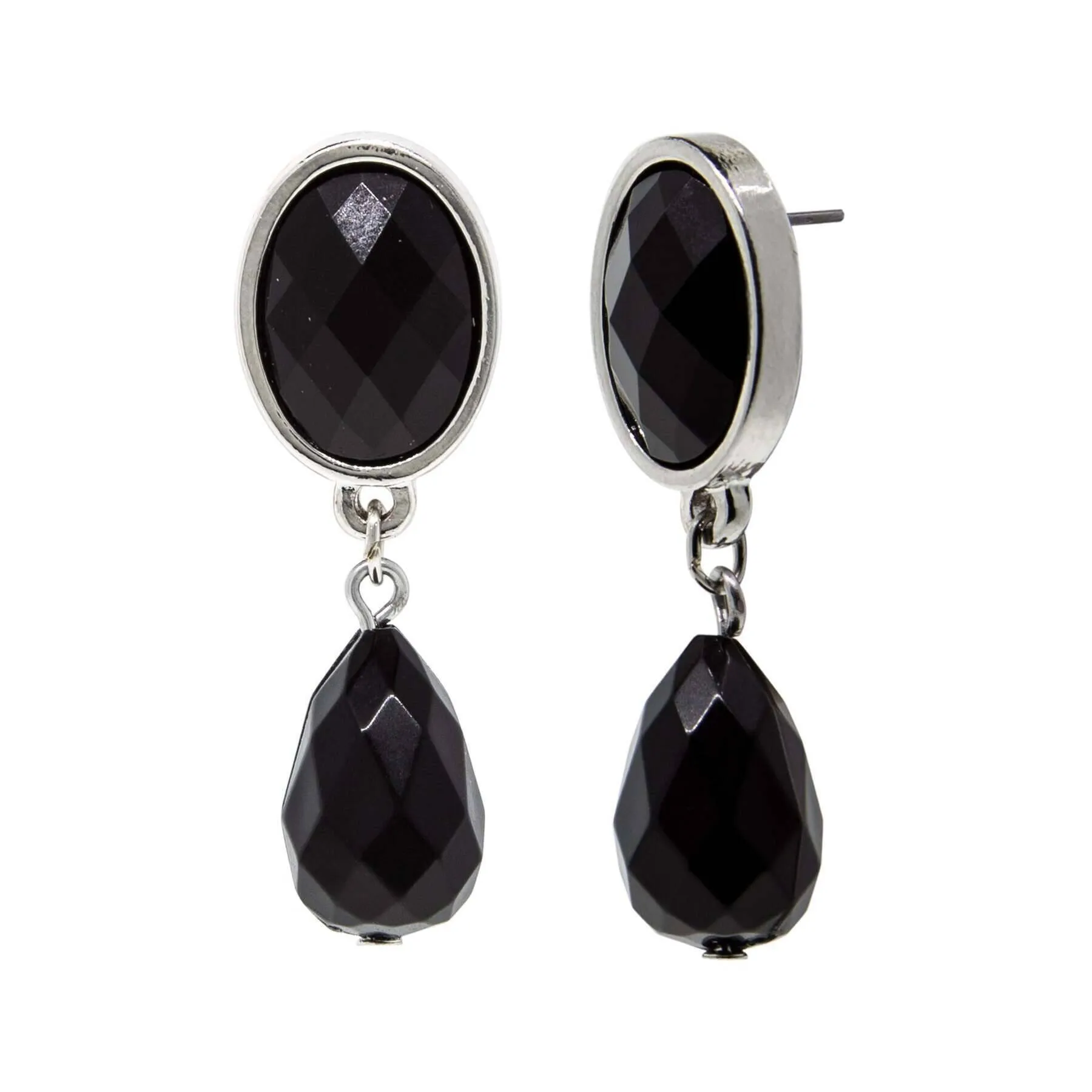 1928 Jewelry Oval And Teardrop Black Faceted Post Drop Earrings