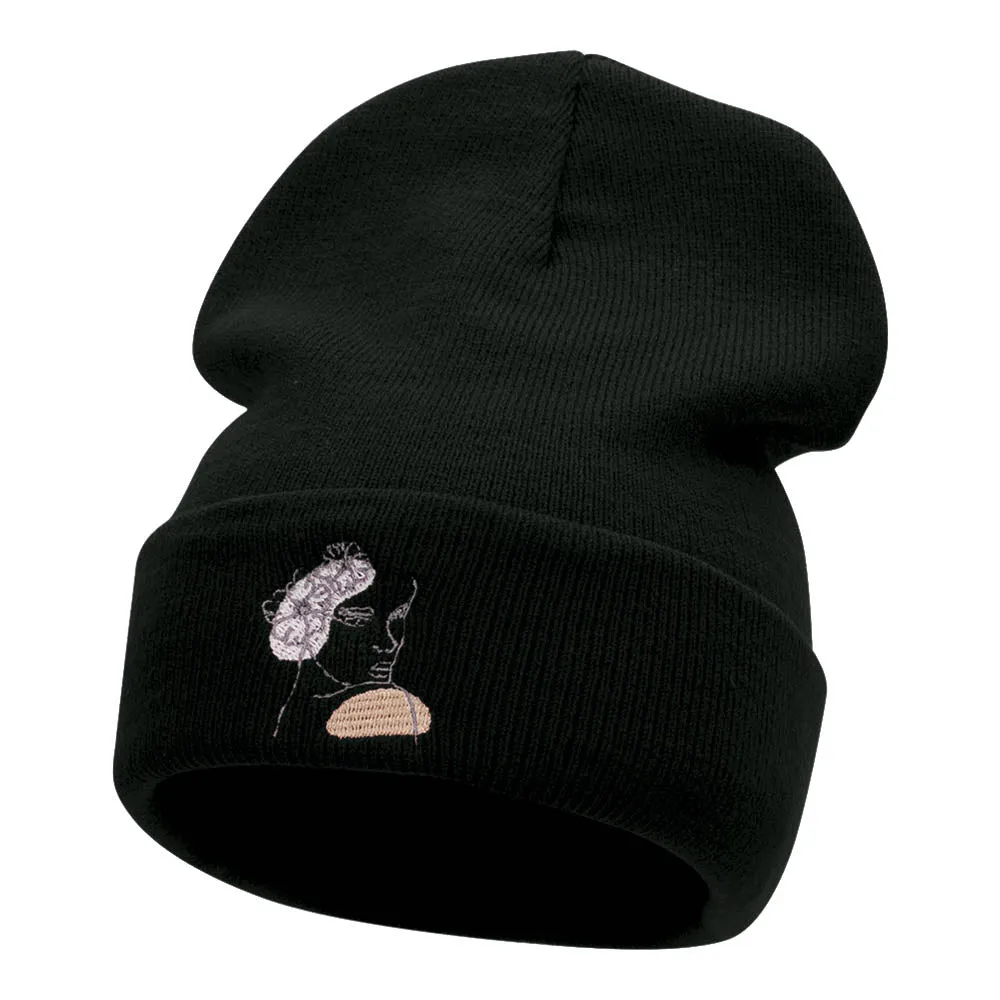 Abstract Woman Embroidered Long Knitted Beanie