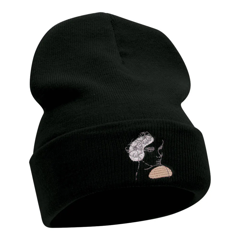 Abstract Woman Embroidered Long Knitted Beanie