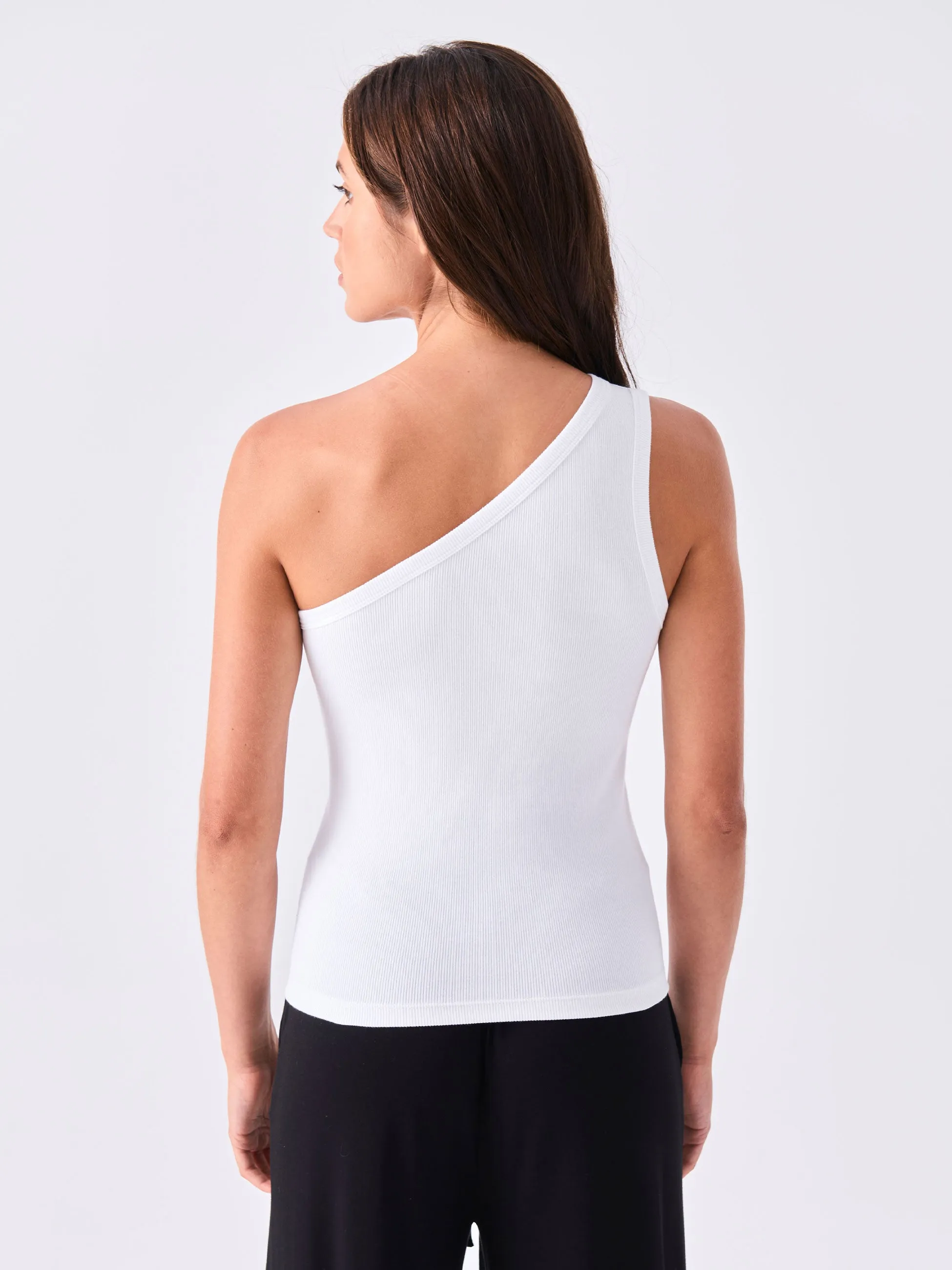 Asymertric Organic Cotton Knit Tank - White