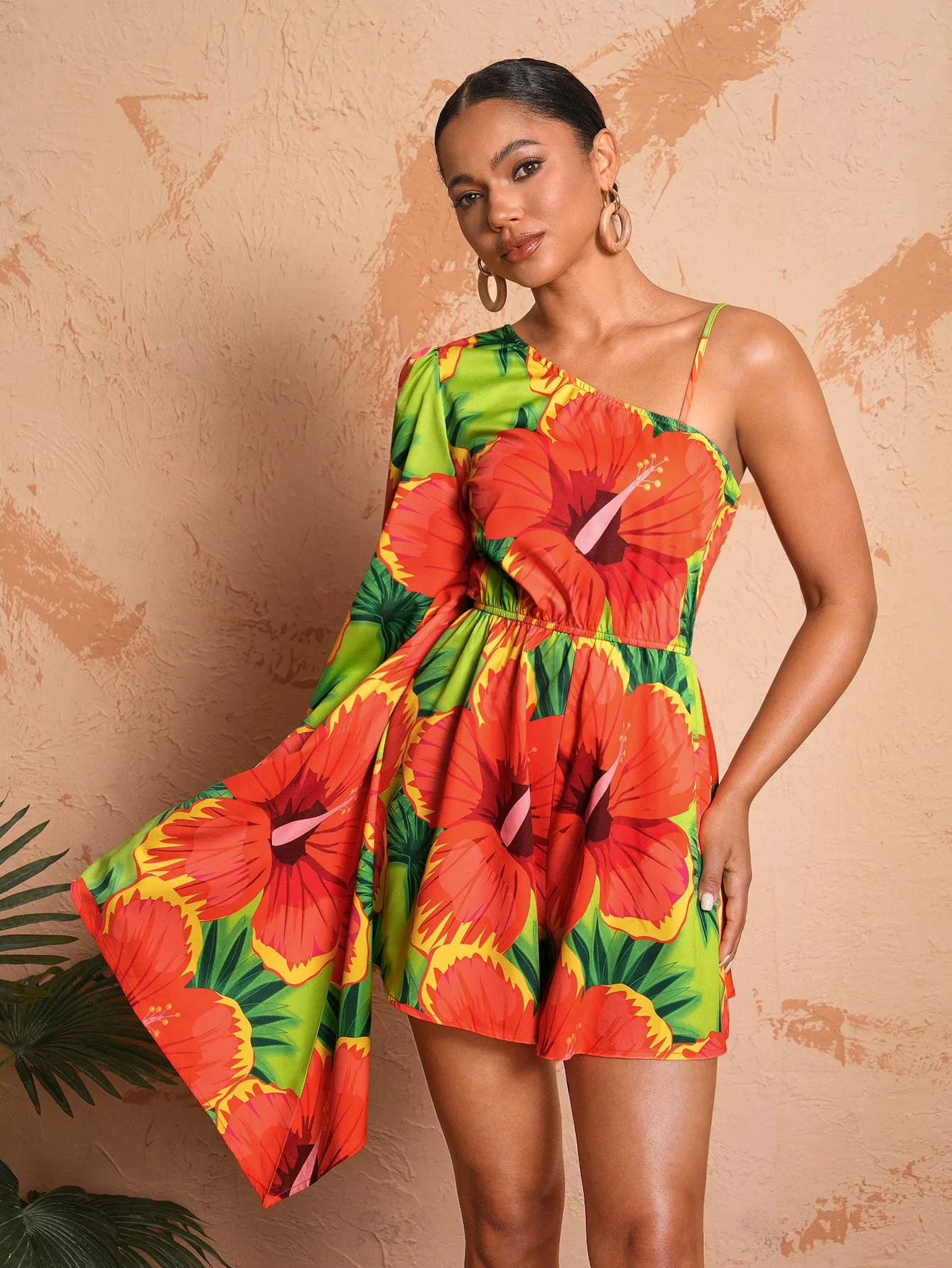 BELANGE HANDMADE X SHEIN - Off-Shoulder Jumpsuit With Flared Sleeves And Shorts- Available on SHEIN.COM Only