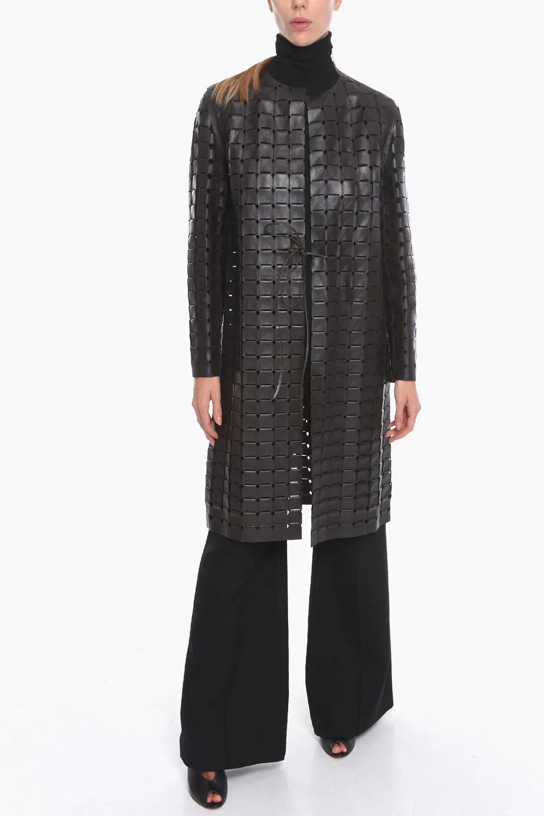 Bottega Veneta Knitted Leather SATINE Coat with Drawstring