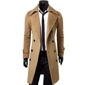 BRADFORD Design Collection Men's Fashion Khaki Brown Premium Quality Long Wool Trench Coat Jacket