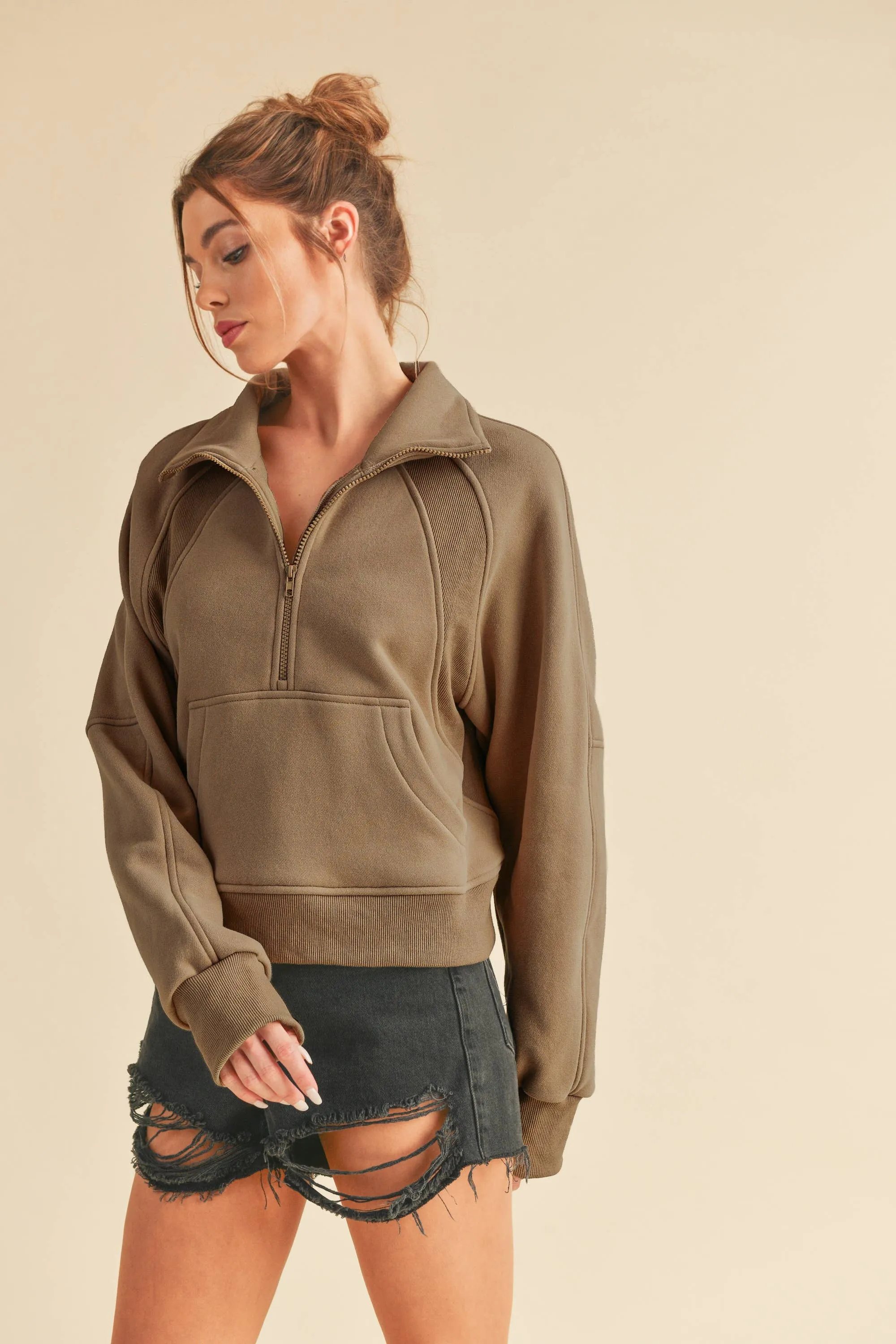 Brown Dove Funnel Neck Half Zip