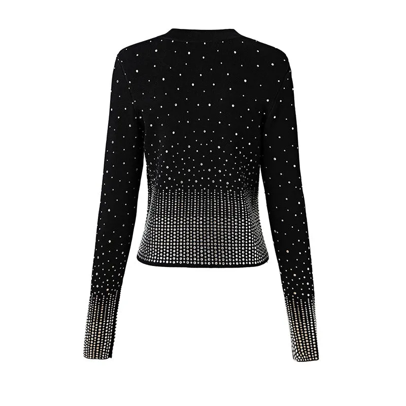 Chic Luxury Crystal Beading Blazer Sweater