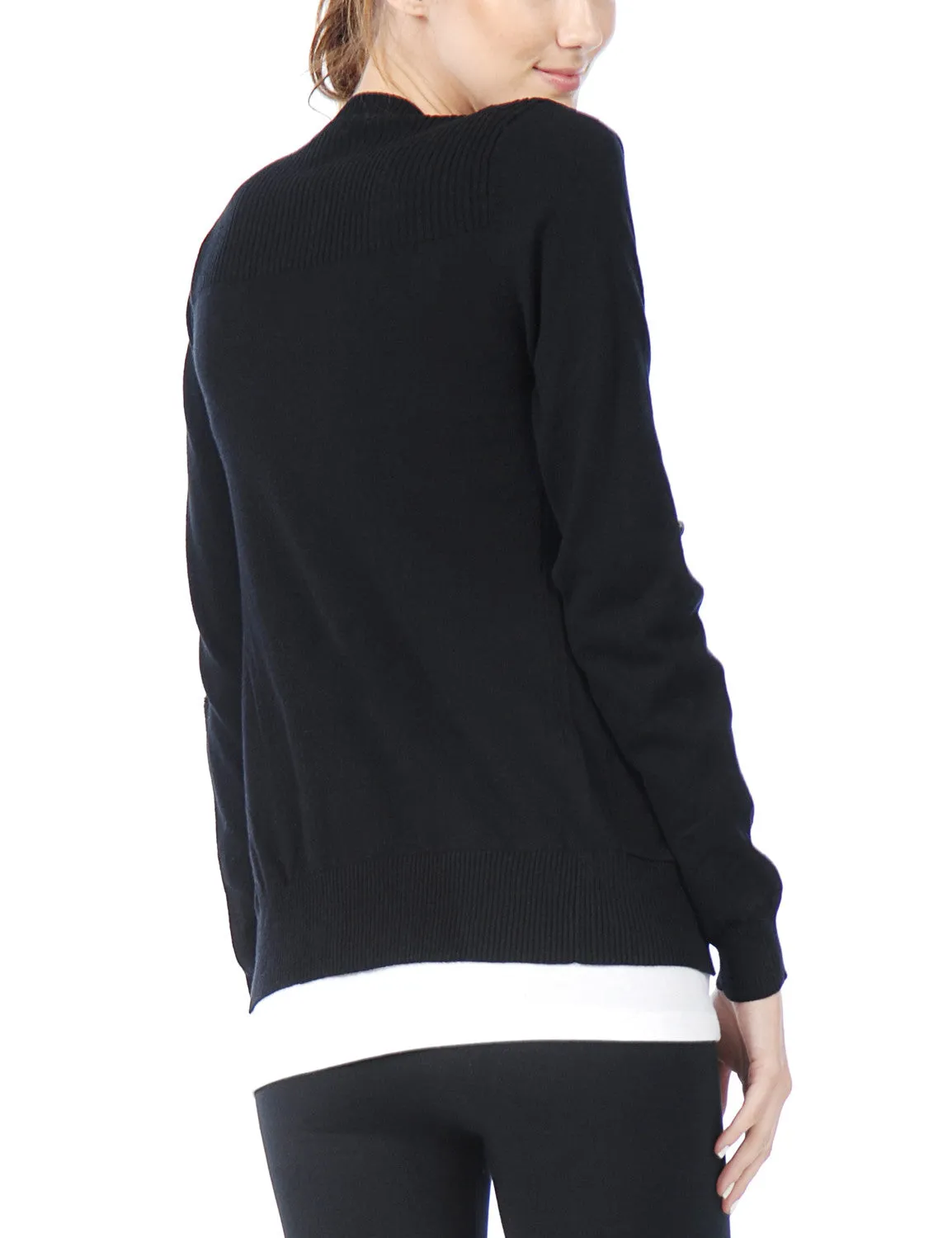 Classic Long Sleeve Deep V Neck with Adjustable Roll Up Sleeve