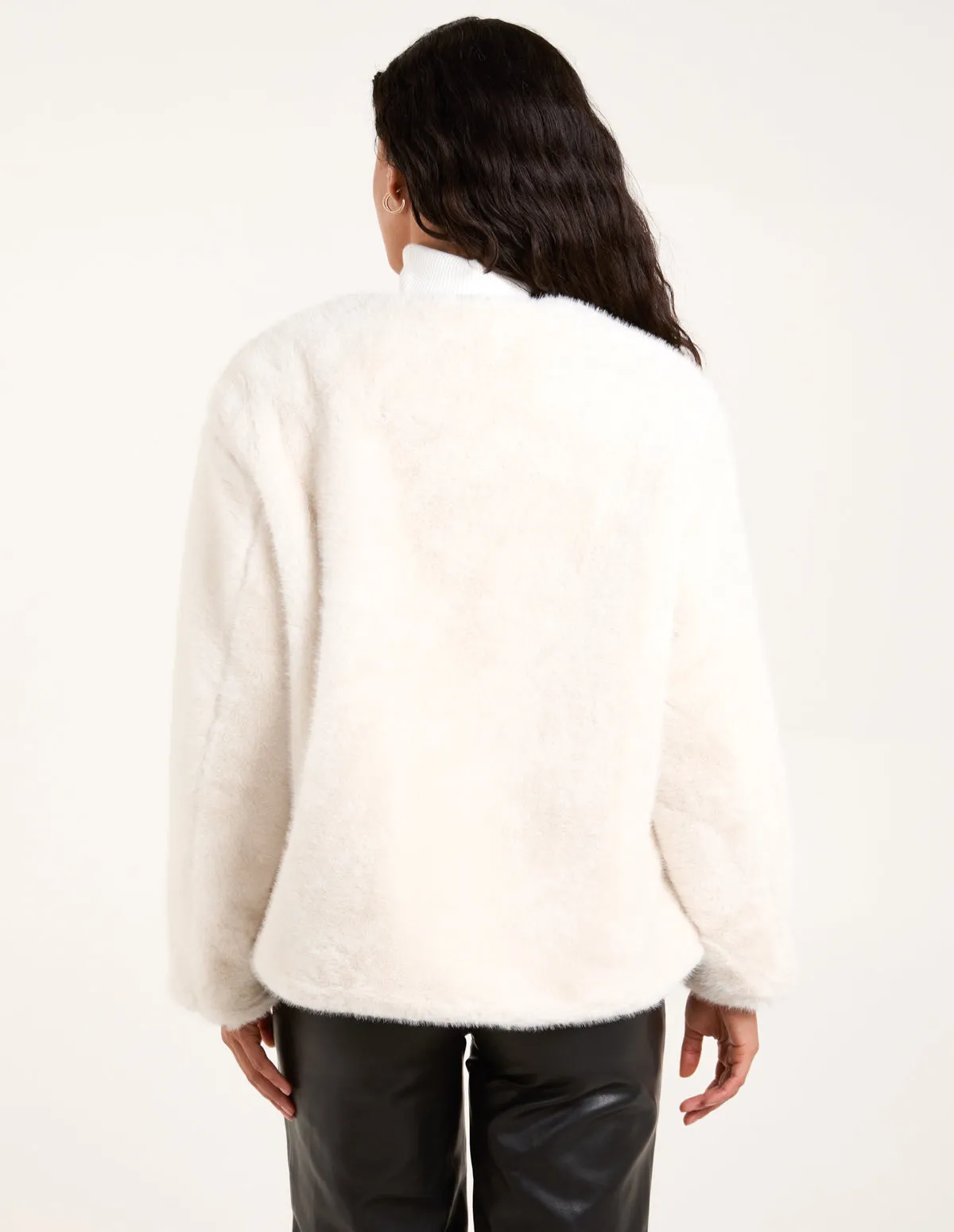 Collarless Toggle Detail Faux Fur Jacket