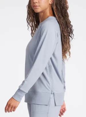 Comforted Side Zip Rib Trim Sweatshirt Dusk Blue