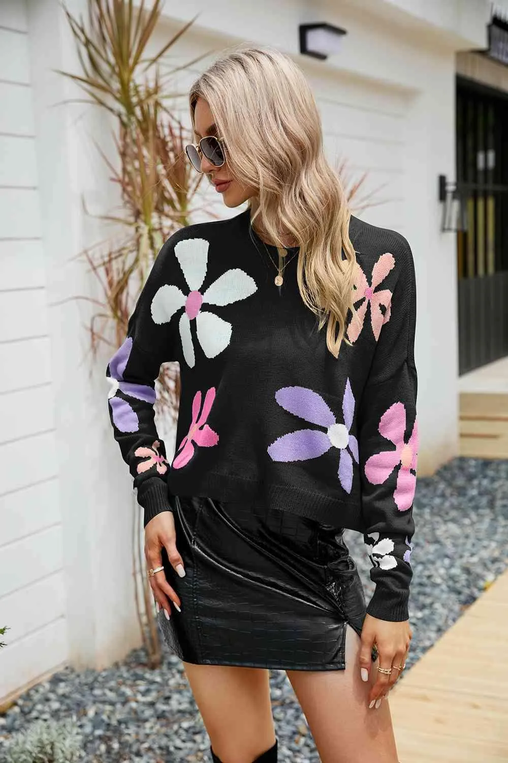 Cozy Blossom Oversized Acrylic Knit Jumper