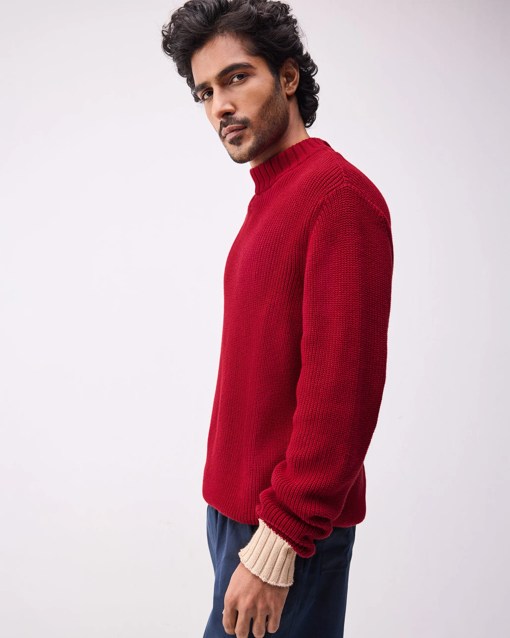 Crew-Neck Sweater - Dark Red