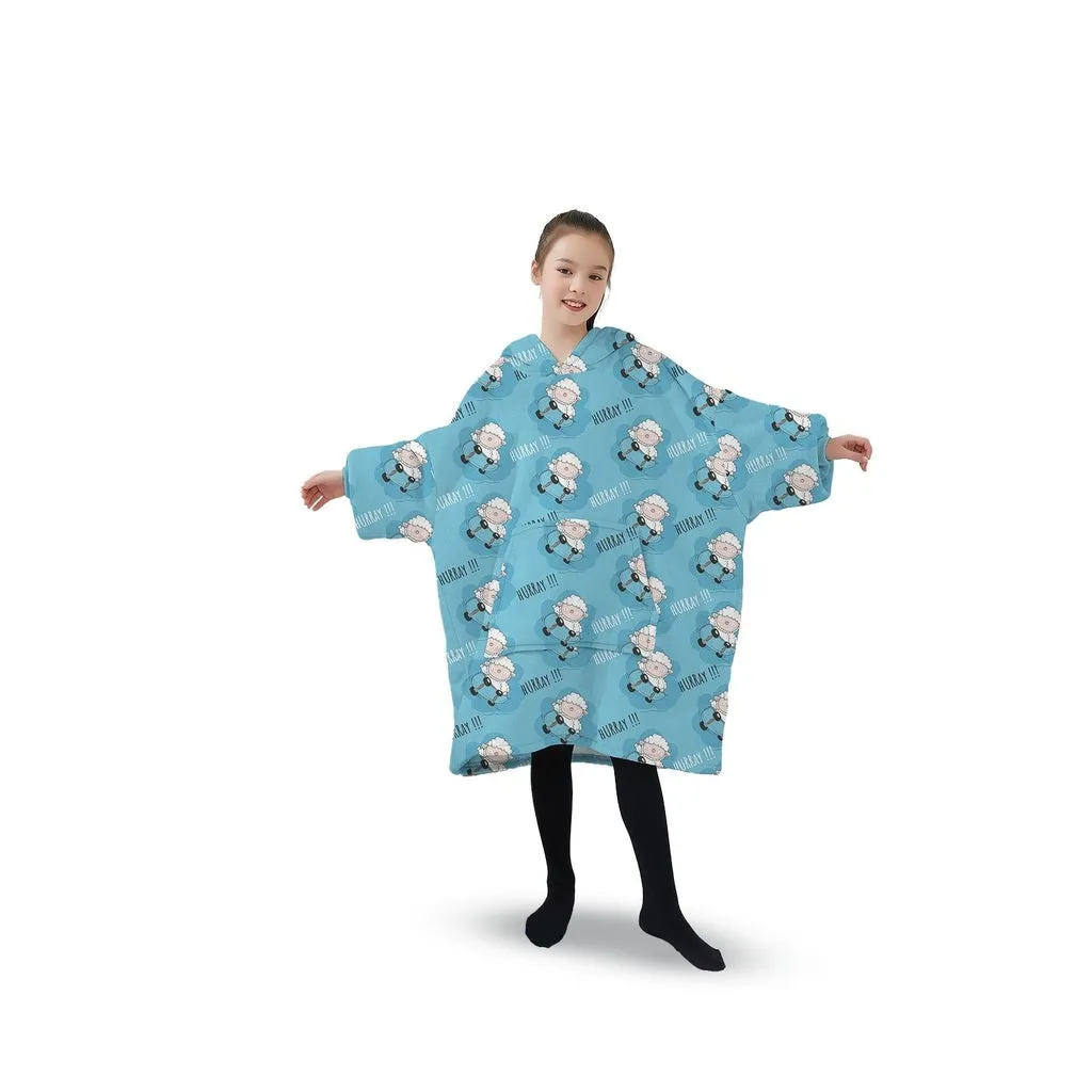 Double Layer Kids Hoodie Blanket, Light Blue Sheep Gominimo