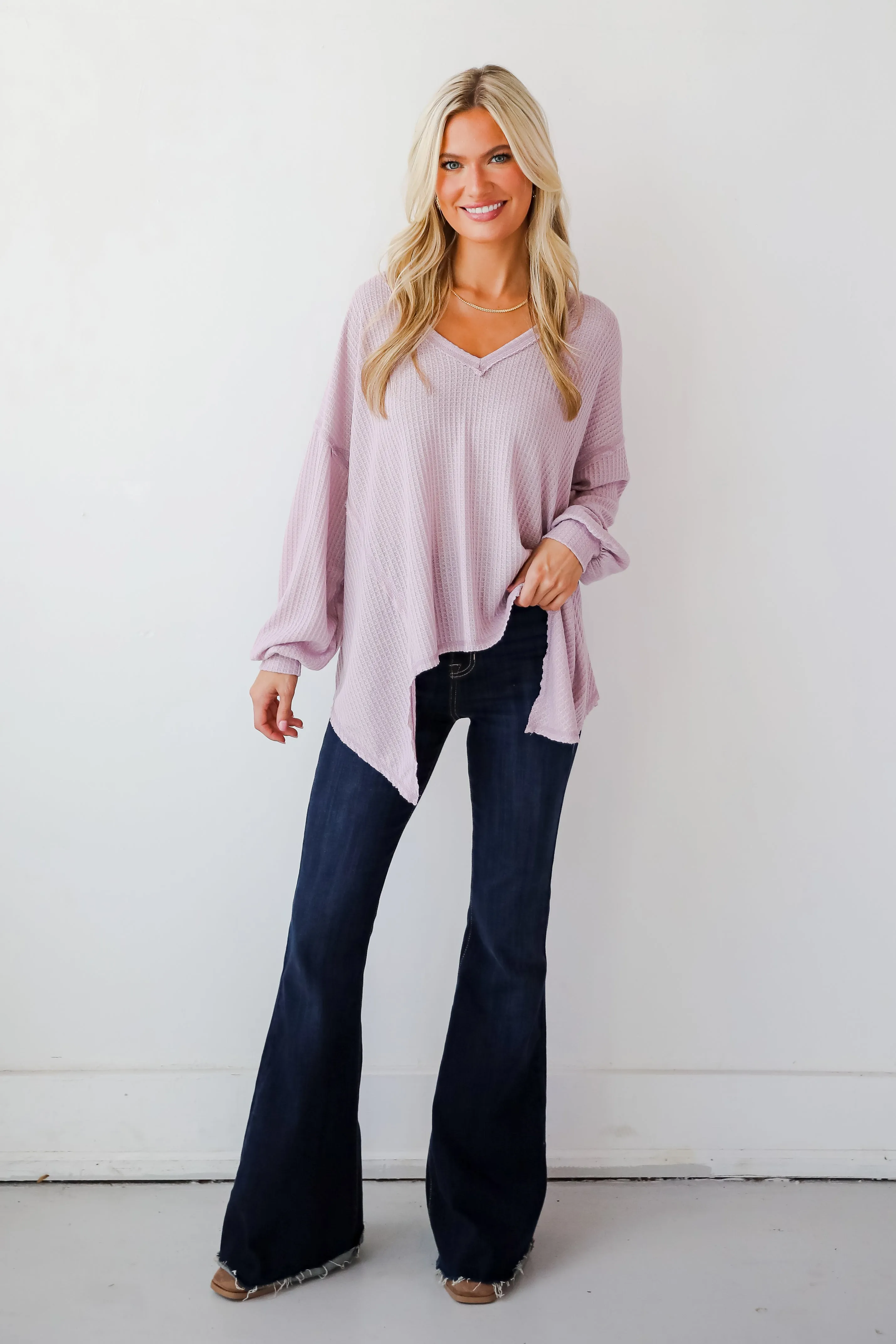 Effortless Looks Lavender Waffle Knit Top - DOORBUSTER