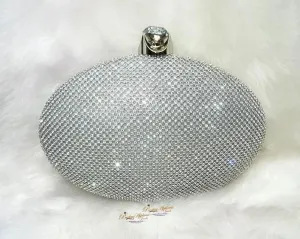 Evening Clutch Bag Silver Bag for Women Floral Diamante Oval Formal Dressing Handbag for Wedding Party Prom