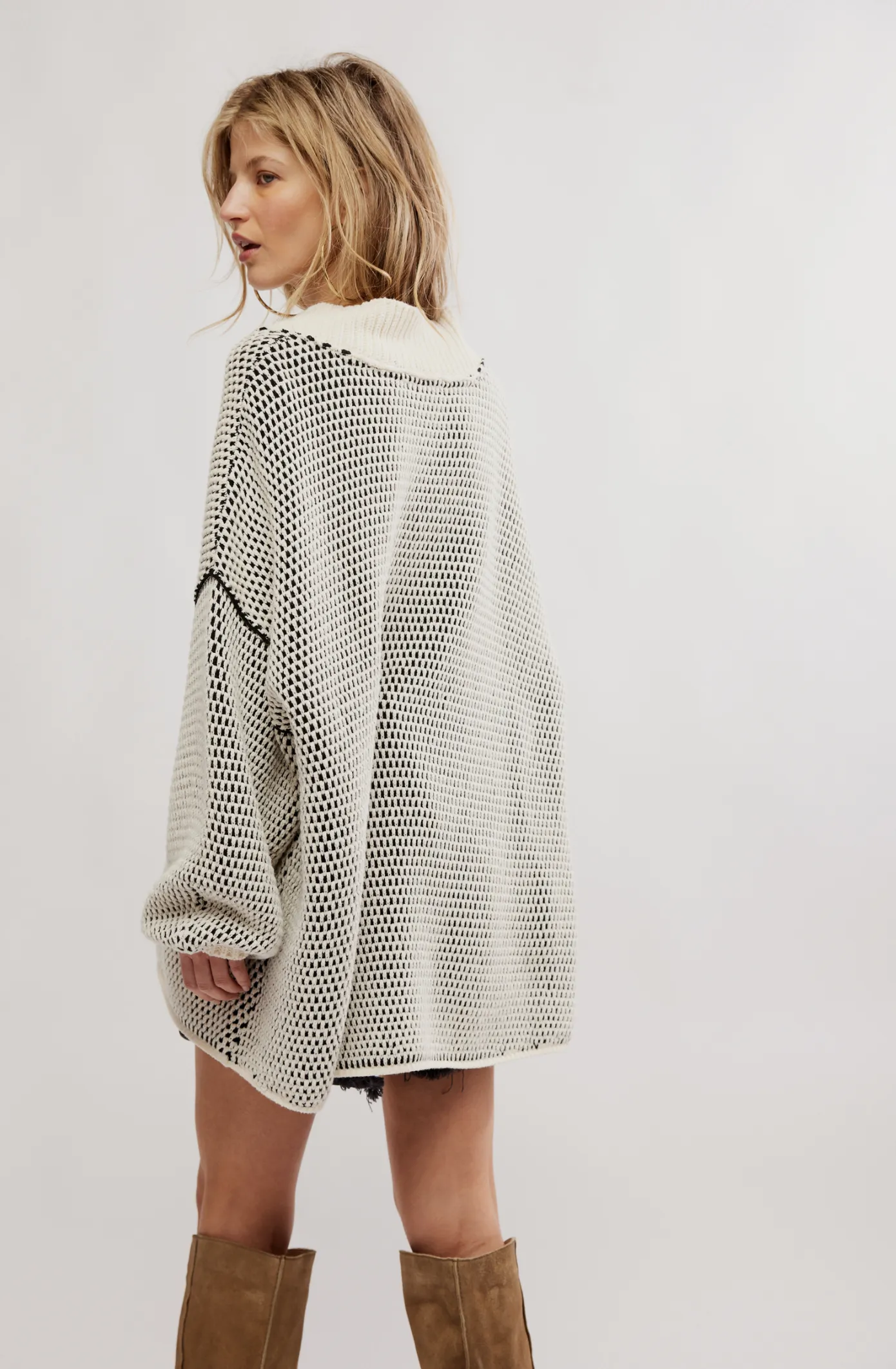 Free People Maisie Knit Oversized Sweater in Ivory Black