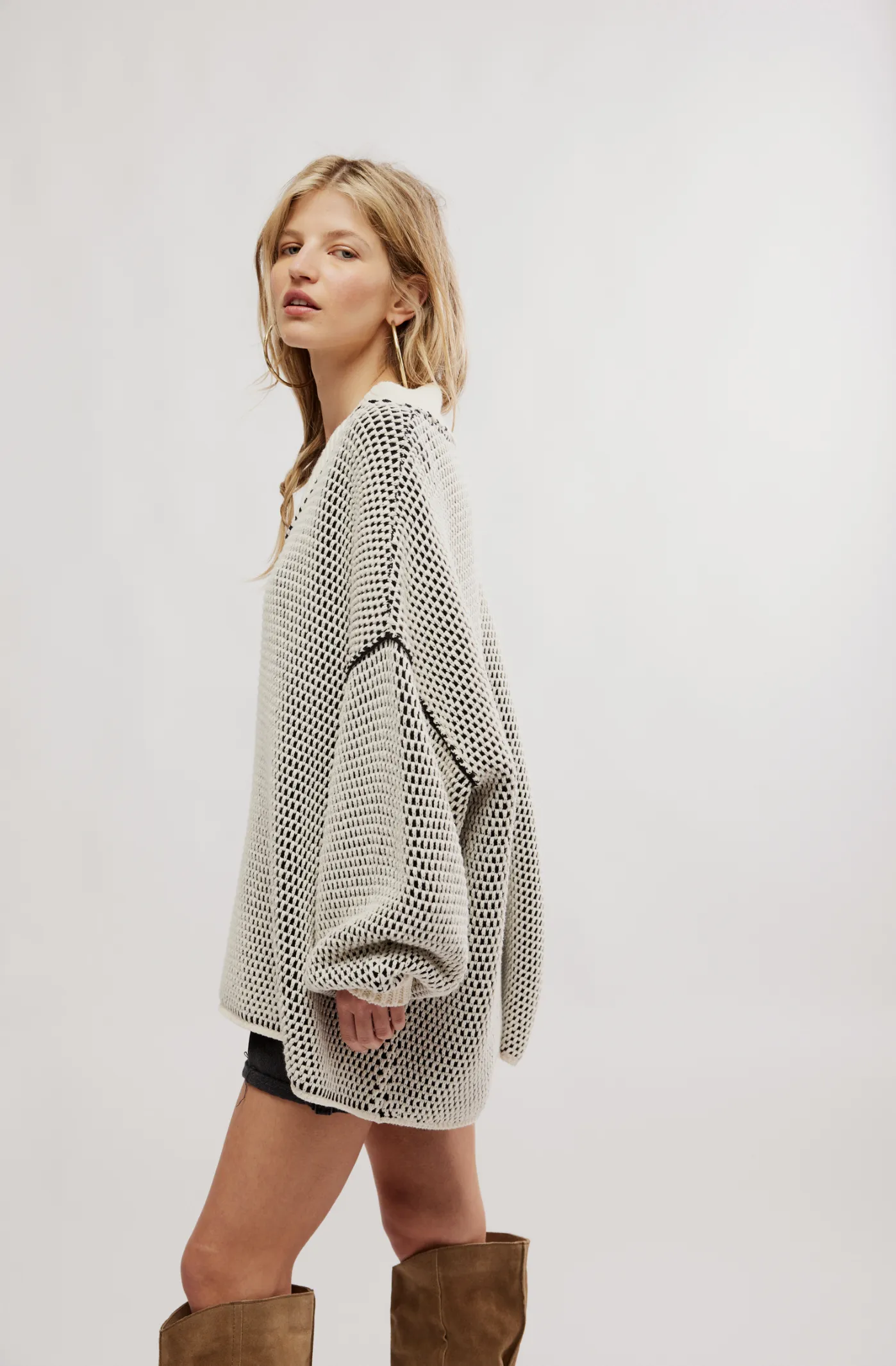 Free People Maisie Knit Oversized Sweater in Ivory Black