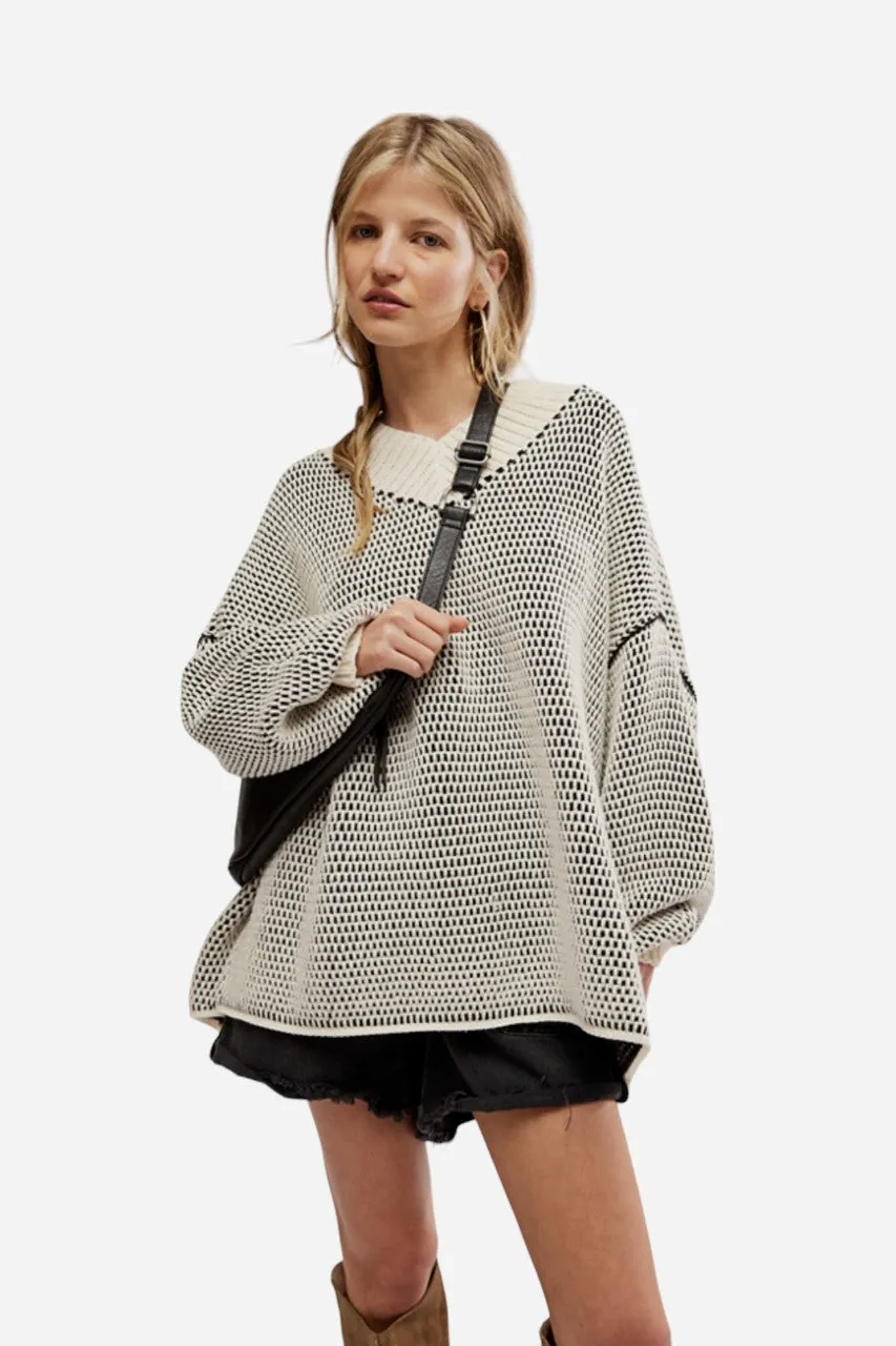 Free People Maisie Knit Oversized Sweater in Ivory Black