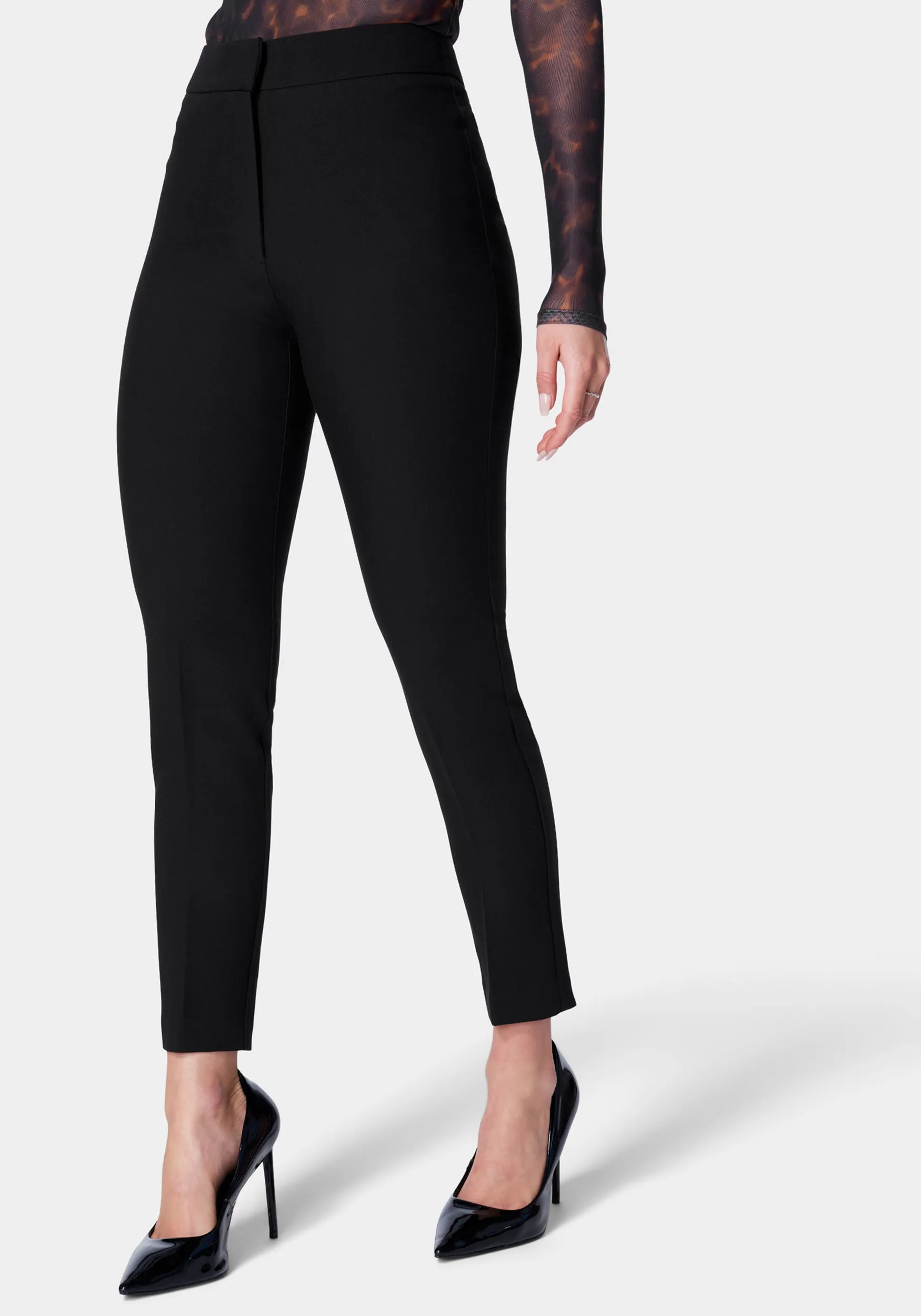 High Waist Slim Leg Tailored Twill Pant