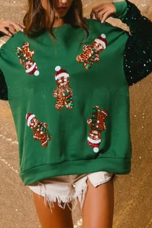 HTT1265 Gingerbread Sequin Holiday Sweater Top