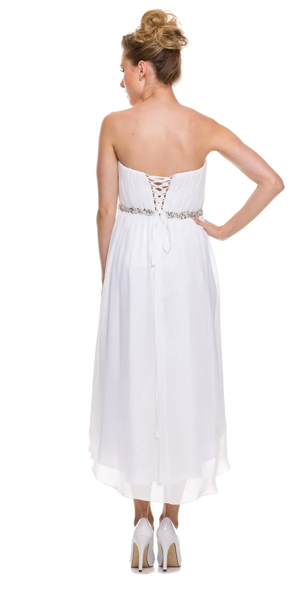 Juliet 747 Asymmetrical Strapless Ruched Bodice Dress