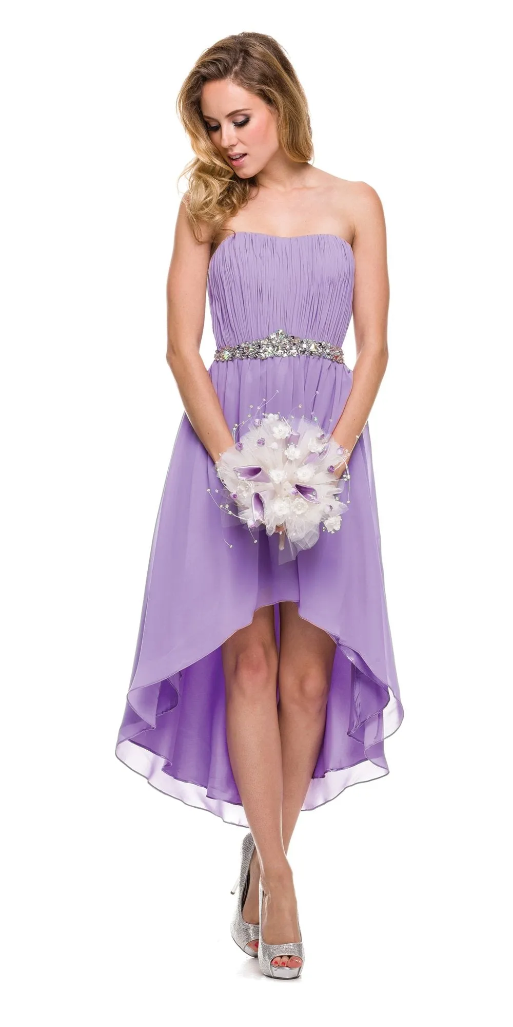 Juliet 747 Asymmetrical Strapless Ruched Bodice Dress