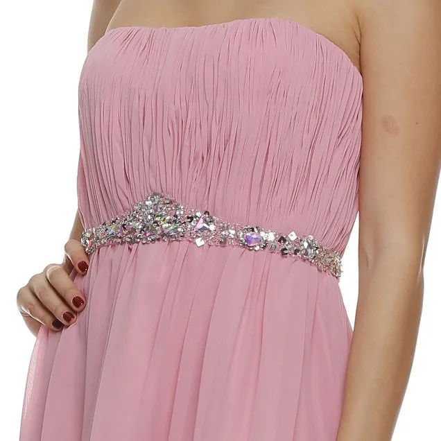 Juliet 747 Asymmetrical Strapless Ruched Bodice Dress