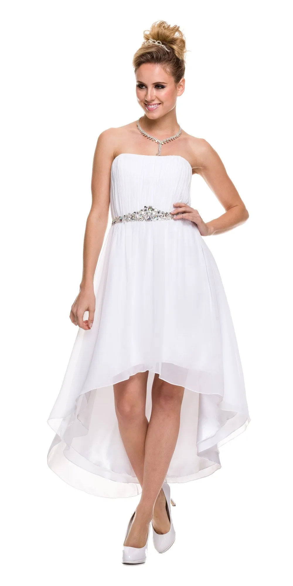 Juliet 747 Asymmetrical Strapless Ruched Bodice Dress