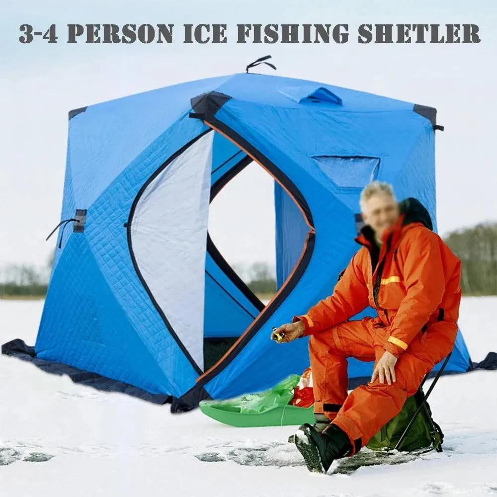 Portable Winter Ice Fishing Tent Outdoor Winter Camping Tent Thickened Warm Three-layers Cotton Shelter Waterproof Windproof