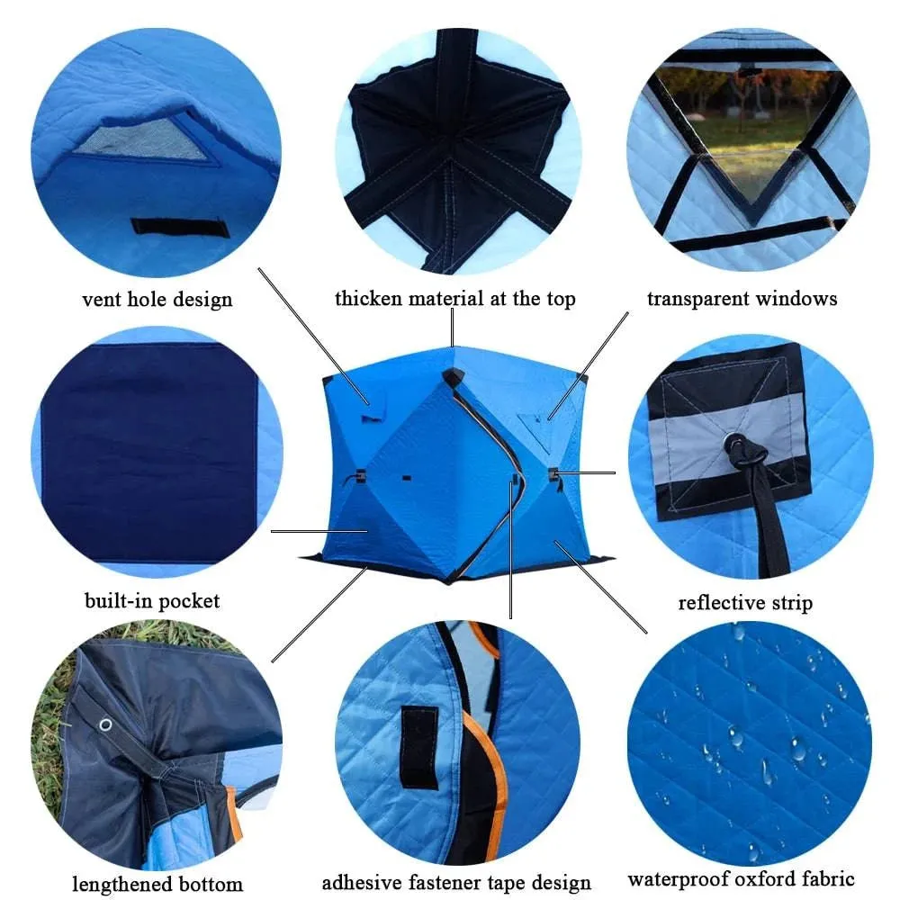 Portable Winter Ice Fishing Tent Outdoor Winter Camping Tent Thickened Warm Three-layers Cotton Shelter Waterproof Windproof