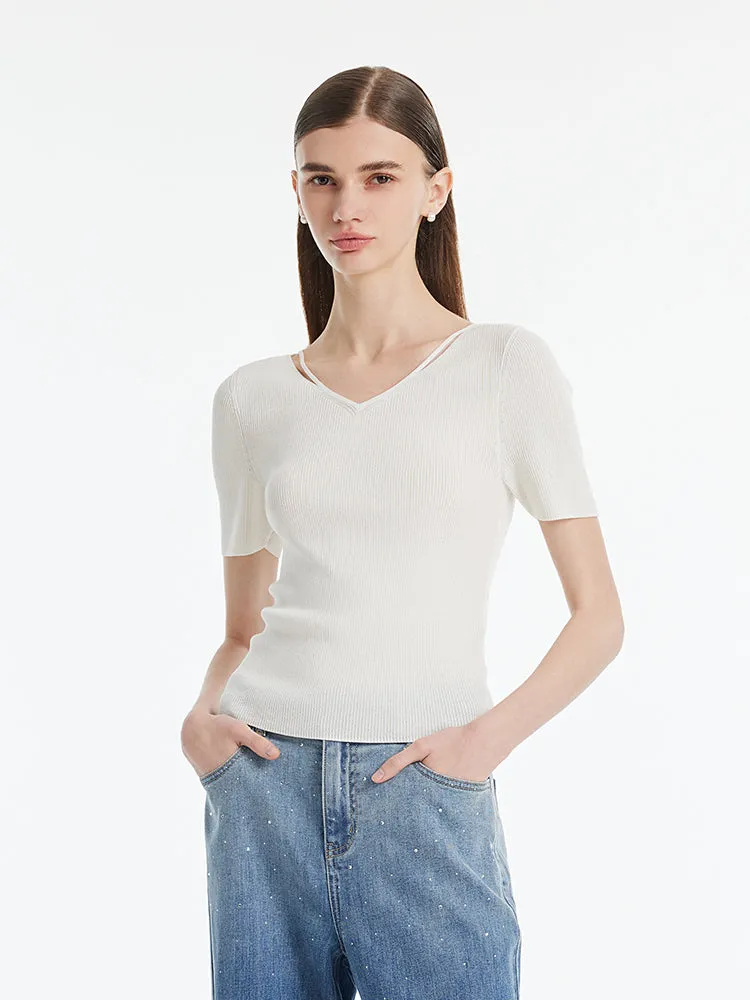 Tencel-Silk Blend Cut-out Neck Women Knitted Top