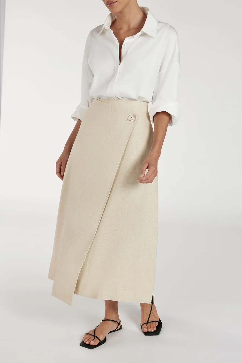 TOMMY SAND LINEN MIDI SKIRT