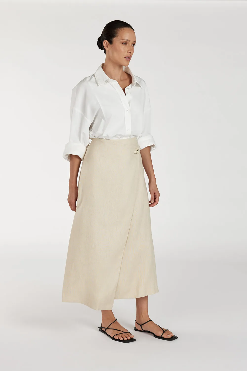 TOMMY SAND LINEN MIDI SKIRT