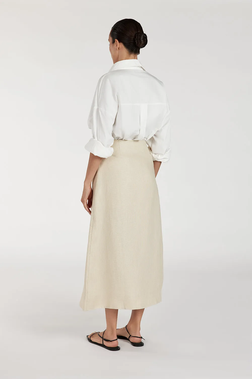 TOMMY SAND LINEN MIDI SKIRT