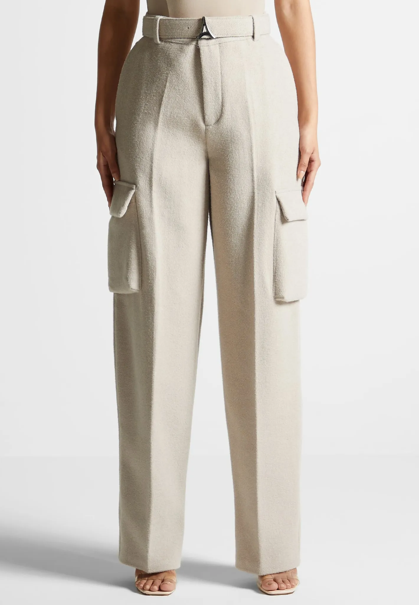 Wool Tailored Cargo Trousers - Beige